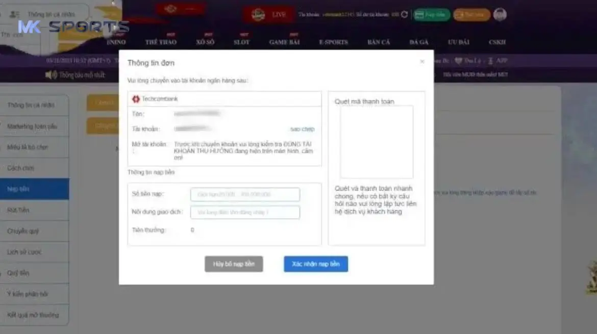Để nạp tiền MK Sport thành công anh em cần chuẩn bị những gì?
